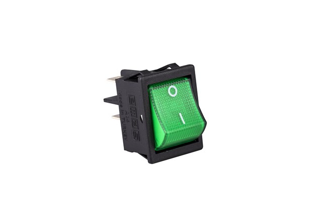 30*22mm Black Body 2NO with Illumination with Terminal (0-I) Marked Green A14 Series Rocker Switch